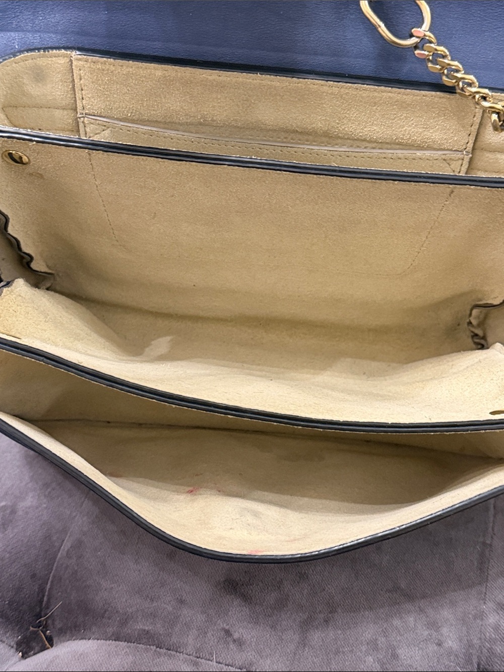 Chloe Navy Leather & Slate Suede Crossbody with Gold Ring - Picture 9 of 10